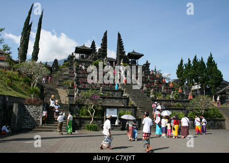 Tourists And Worshippers Visiting At Besakih, the 'Mother Temple' on the slopes of Mount Agung, Bali Stock Photo