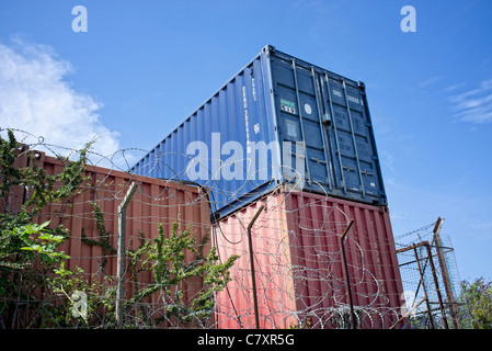 Shipping containers stacked used for storage Stock Photo