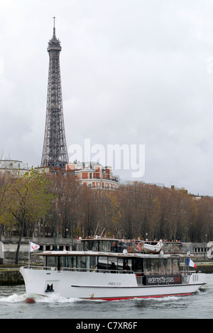 The Eiffel Tower seen from the River Seine, Paris. Stock Photo