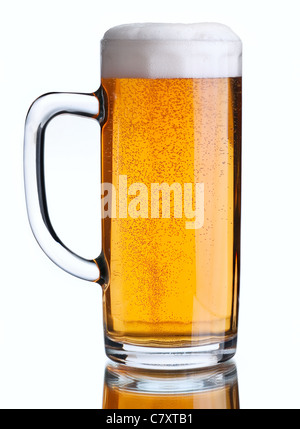 Beer beverage closeup in glass on white with hahdle Stock Photo