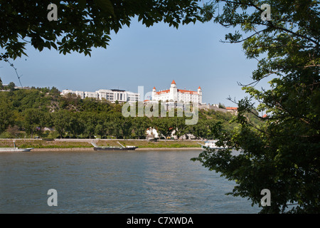 Bratislava - castle and parliament ower Danube Stock Photo