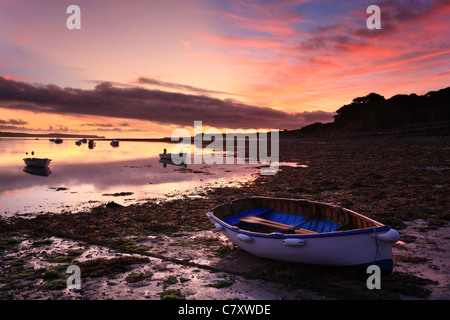 Pendrathen bay striking sunrise, St Marys Isles of Scilly. Stock Photo