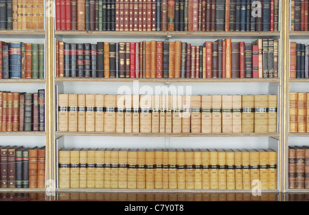 Old books on shelves at the library in Wrest Park. Silsoe, Bedfordshire, UK Stock Photo