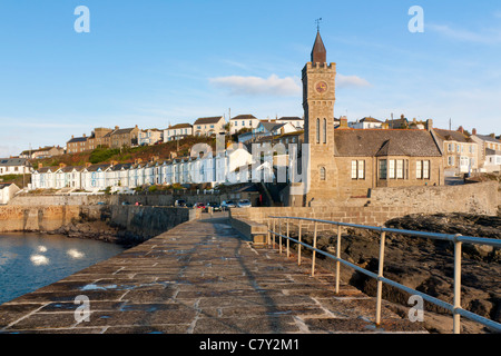 Porthleven Pier at the harbour entrance Cornwall England UK Stock Photo