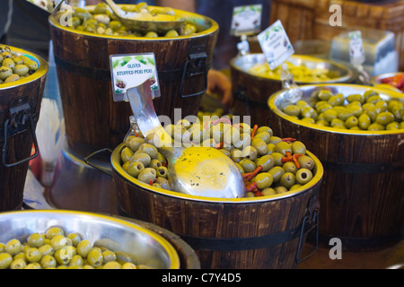 Green and black olives  Olive Olea europaea Stock Photo