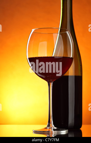 Glass and bottle of red wine close-up Stock Photo