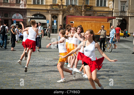 Prague, Czech Republic - Dancing exhibition in the streets. Stock Photo
