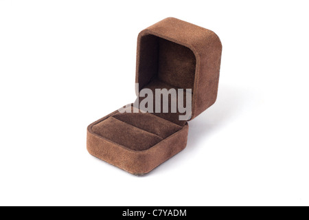Empty brown velvet single ring case Stock Photo