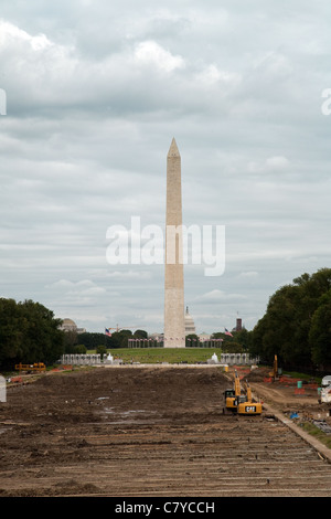 View of the National Mall, Washington DC looking towards the Monument, and renovations to the pools Stock Photo