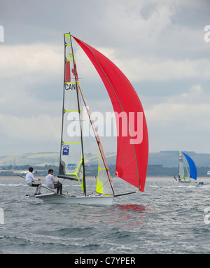 Gordon Cook and Hunter Lowden (CAN), Sailing Olympic Test Event, 49er men's skiff Class, Weymouth, England, Stock Photo