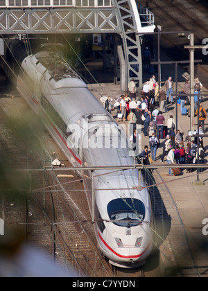 ICE international train with people at Amsterdam central station, the Netherlands Stock Photo