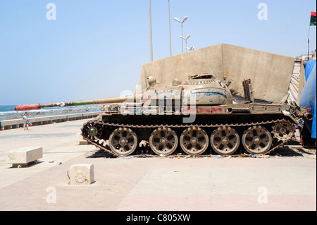 A T-55 tank on the seafront in Benghazi, Libya. Stock Photo