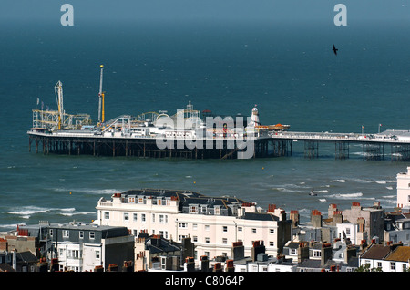 A view across Brighton city centre showing the Brighton Pier taken from high view point UK Stock Photo