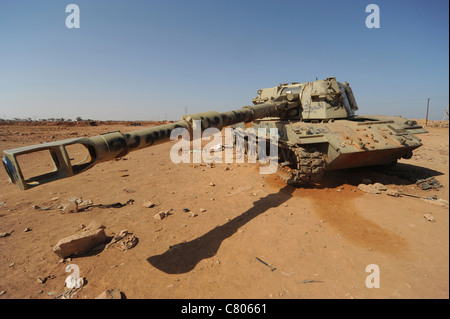 A M109 howitzer destroyed by NATO forces in the desert outside Benghazi, Libya. Stock Photo