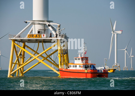 The Ormonde Offshore Wind Farm is currently being built in the Irish Sea, 10km off Barrow-In-Furness. Stock Photo
