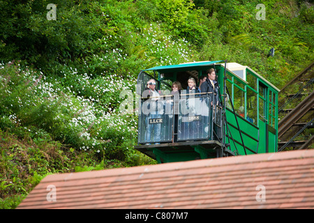 The cliff railway linking Lynmouth with Lynton on the north Devon coast. Stock Photo