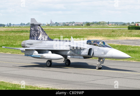 A Saab JAS-39 Gripen of the Czech Air Force on the flight line at Cambrai Air Base, France, during NATO Tiger Meet 2011. Stock Photo