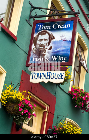 The sign outside the Tom Crean restaurant and cafe in the town of Kenmare, County Kerry, Ireland Stock Photo