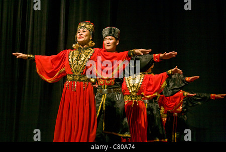 MONGOLIAN DANCERS at the TIBETAN MONGOLIAN CULTURAL CENTER at a Buddhist teaching by the 14th DALAI LAMA - BLOOMINGTON, INDIANA Stock Photo