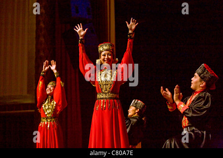 MONGOLIAN DANCERS at the TIBETAN MONGOLIAN CULTURAL CENTER at a Buddhist teaching by the 14th DALAI LAMA - BLOOMINGTON, INDIANA Stock Photo