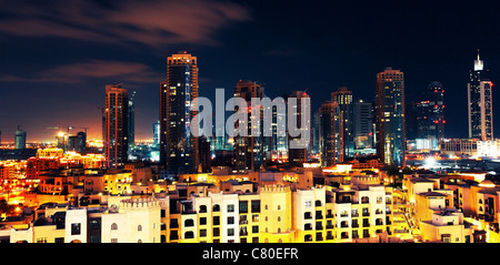 Panoramic image of Dubai downtown at night Stock Photo