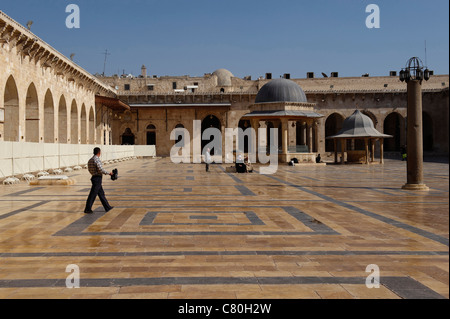 Syria, Aleppo, The Courtyard of the Great Omayad Mosque. Stock Photo