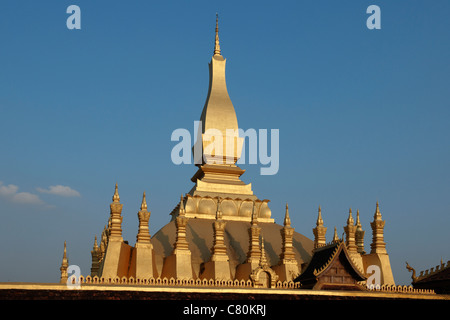 Laos, Vientiane, Pha That Luang Buddhist Stupa Temple Stock Photo