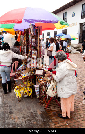 peddler in the street showing her merchandise. Chiquinquirá, Boyacá, Colombia, Andes region, South America Stock Photo