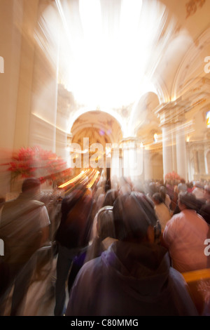 people visiting the  Cathedral of Chiquinquirá. Chiquinquirá, Boyacá, Colombia, South America Stock Photo