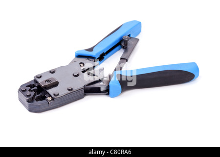 Blue network crimp tool isolated on white background Stock Photo