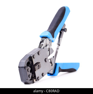 Blue network crimp tool isolated on white background Stock Photo