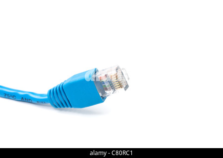 Blue network cable connector isolated on white background Stock Photo