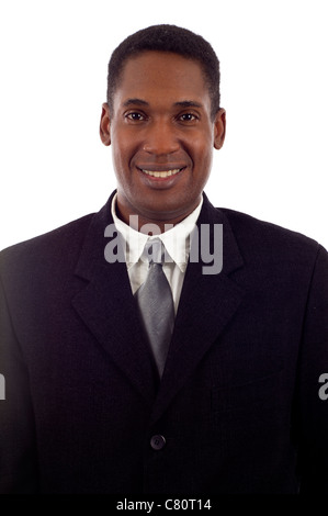 Closeup of a handsome smiling African American businessman isolated white background Stock Photo
