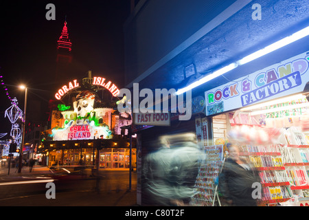 Blackpool promenade illuminated during the annual Blackpool Illuminations, Lancashire, UK. Stock Photo