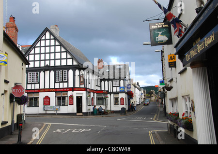town center of Moretonhampstead  with the White Hart Hotel and The Bell Inn, Devon UK Stock Photo