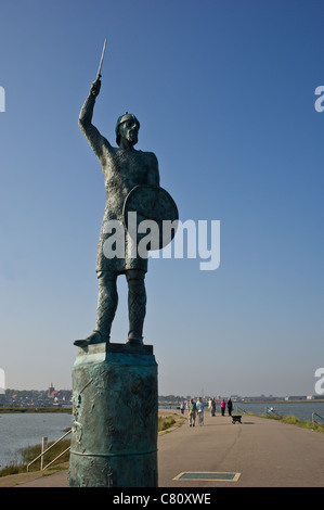 Statue of warrior Earldorman Byrhtnoth, Maldon, Essex, England, UK ...