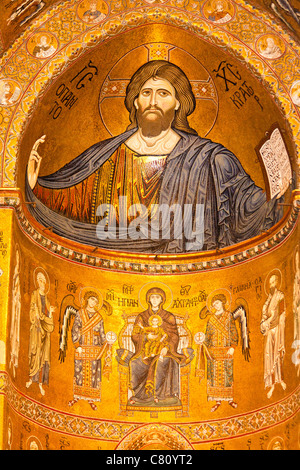 Jesus Christ mosaic in the apse, Monreale Cathedral, Monreale, near Palermo, Sicily, Italy Stock Photo