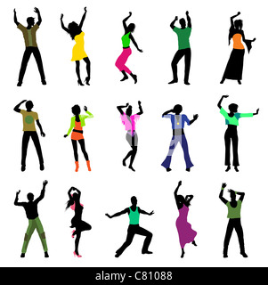 dancing people silhouettes isolated on white background Stock Photo