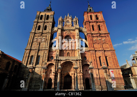 Spain, St. James Way: Main facade of the medieval Cathedral of Astorga Stock Photo