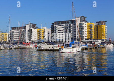 Apartments overlooking Sovereign Harbour Marina Eastbourne East Sussex UK GB Stock Photo