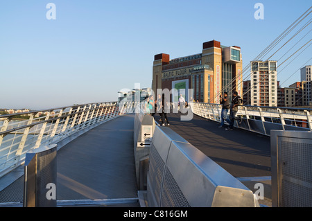 Newcastle side  of Millennium Bridge leading over River Tyne to the  Baltic Centre for Contemporary Art in Gateshead Stock Photo