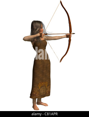 Wood Elf Archer Girl with Bow and Arrow Stock Photo