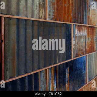Corrugated weathered metal wall. Stock Photo