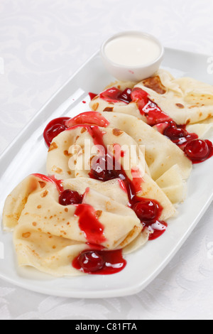 pankaces with cherry Stock Photo