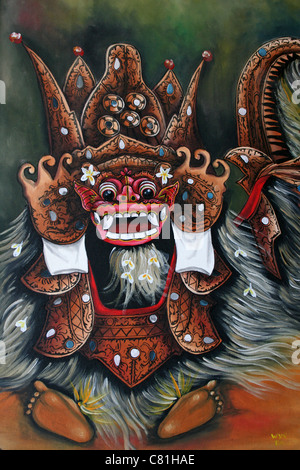 Bali Painting Of Barong the Demon God, Rangda the Demon Queen of the