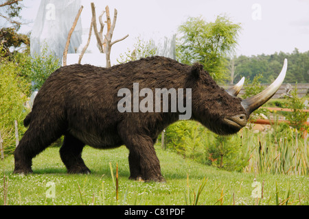 Woolly rhinoceros (Coelodonta antiquitatis) in Leba Park (dinosaur theme park), Poland Stock Photo