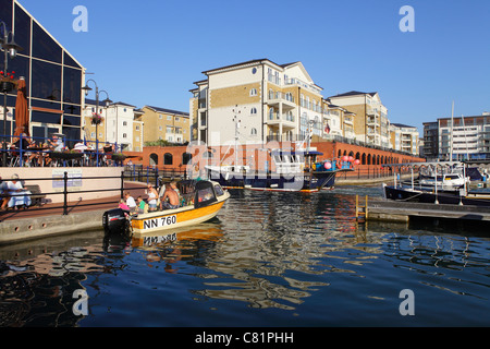 Lower Quayside Sovereign Harbour Eastbourne Marina, East Sussex, England, UK, GB Stock Photo