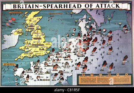 BRITAIN - SPEARHEAD OF ATTACK  - British WW2 poster shows the UK as the industrial powerhouse and platform for attack on Europe Stock Photo