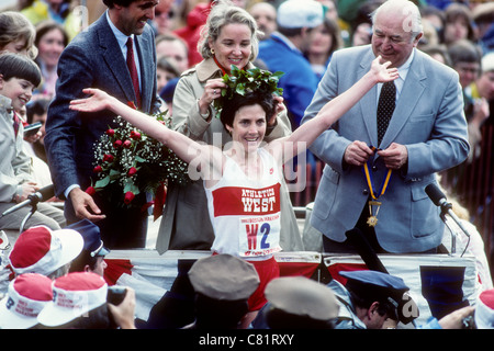 Joan Benoit winner of the 1983 Boston Marathon Stock Photo