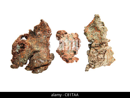 three small native copper nuggets isolated on white Stock Photo